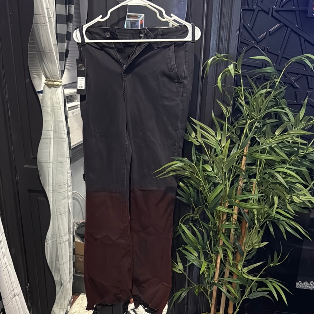 Fashion Nova Black and Brown Straight Leg Jeans